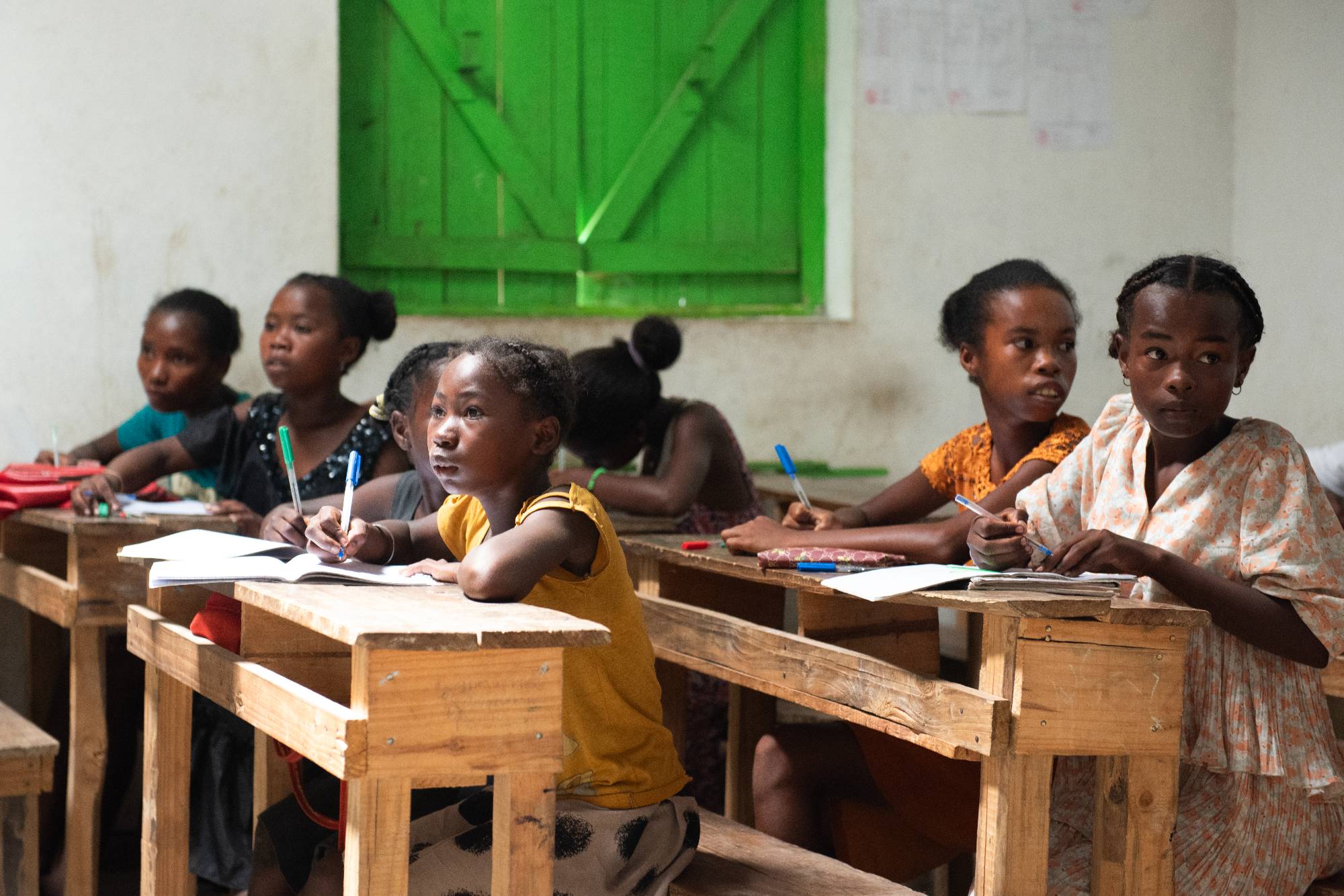 School children seated at desks 
